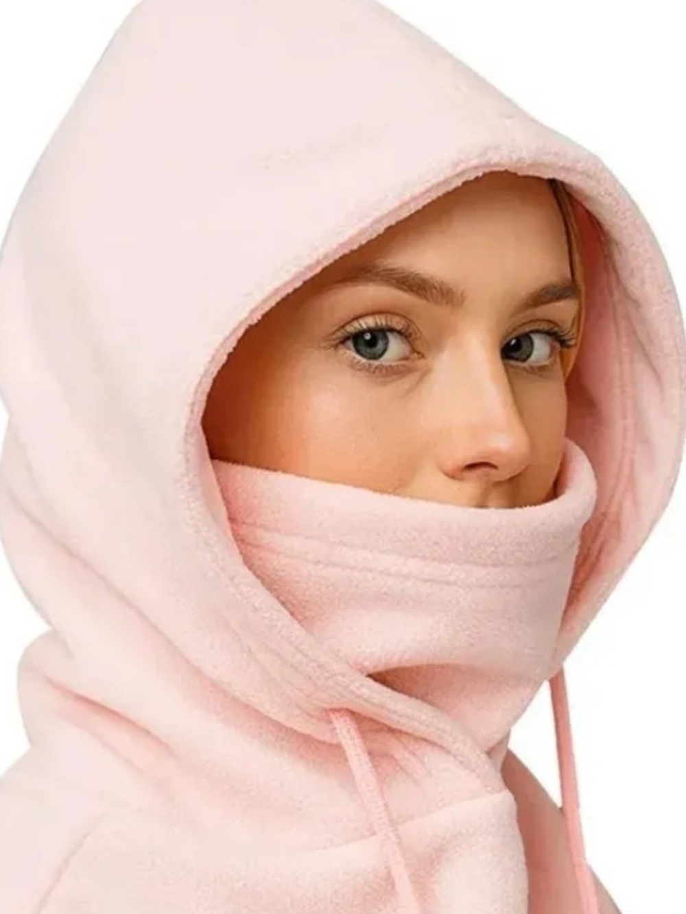 Pink Women's Hooded Fleece Top with Face Cover